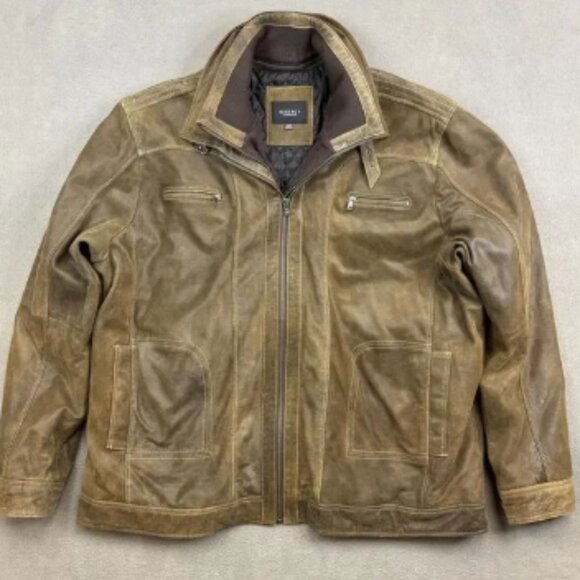 Regency La Marque Collection 4XL Tall Brown Leather Bomber Jacket Zip MSRP $600 - Picture 1 of 7